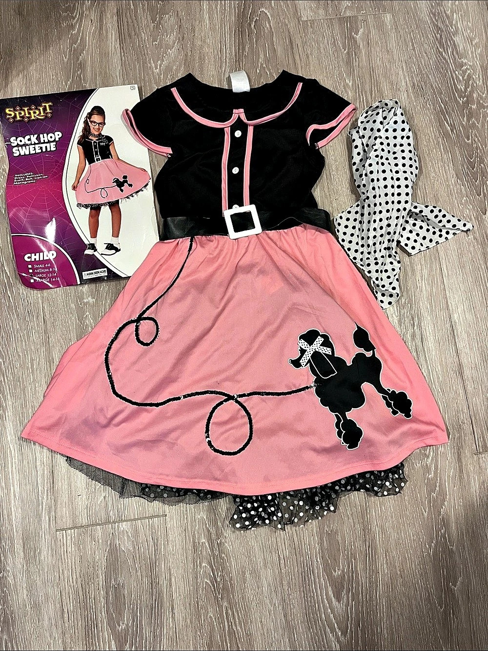 Spirit Halloween Sock Hop Sweetie Poodle Skirt Costume Girls large 12-14